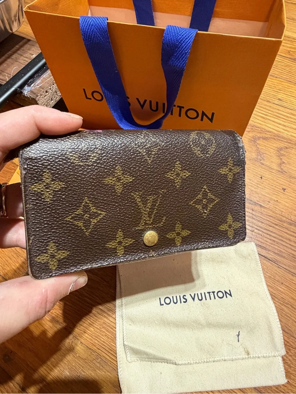 Louis Vuitton Vintage Monogram Trifold Wallet Brown Canvas Made in France
